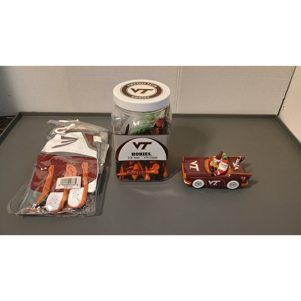 Virginia Tech Hokies Easton Gloves/ 123 Golf Tees/ 2011 Victory Car Ornament Lot